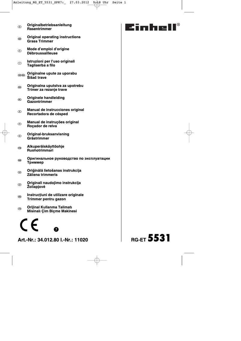 Page n°1 - Mode d'emploi Einhell RG-ET 5531