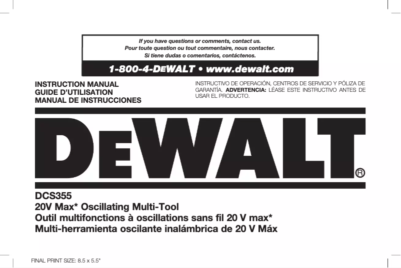 Page n°1 - Manuel utilisateur DeWalt DCS355B