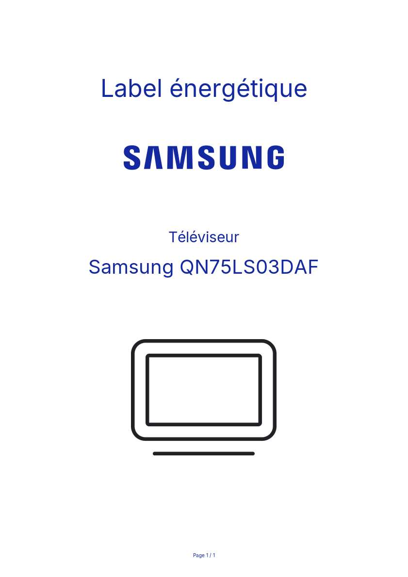Page n°1 - Label énergétique Samsung QN75LS03DAF