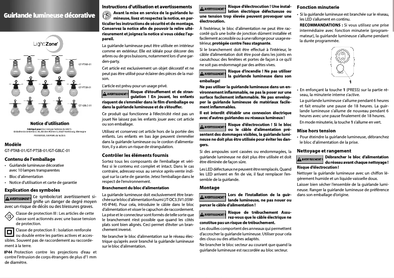 Page 1 de la notice Manuel utilisateur LightZone GT-PTSB-01