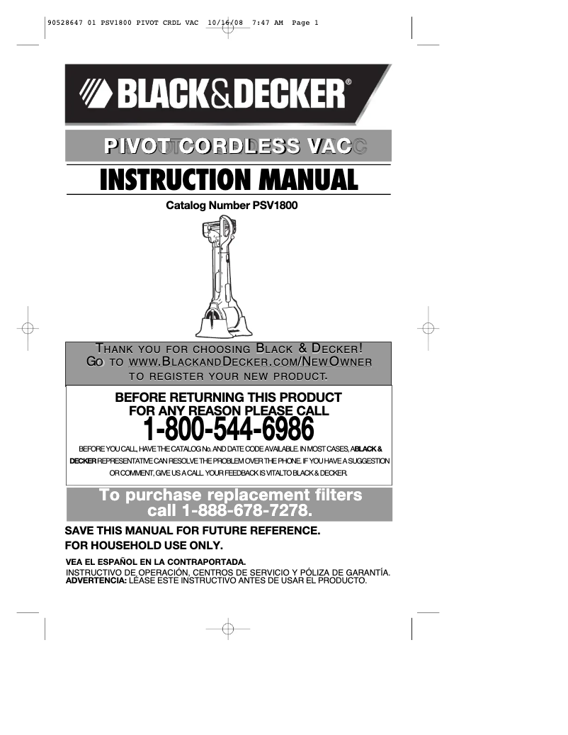 Page 1 de la notice Manuel utilisateur Black & Decker PSV1800