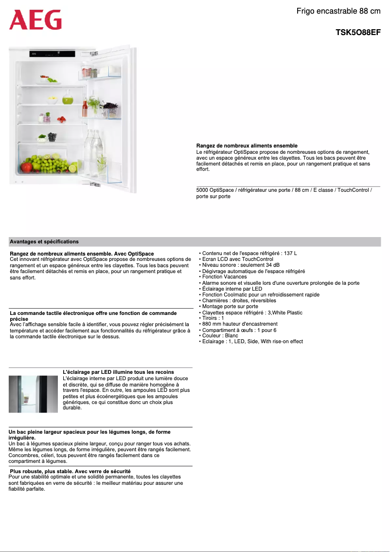 Page n°1 - Fiche technique AEG TSK5O88EF