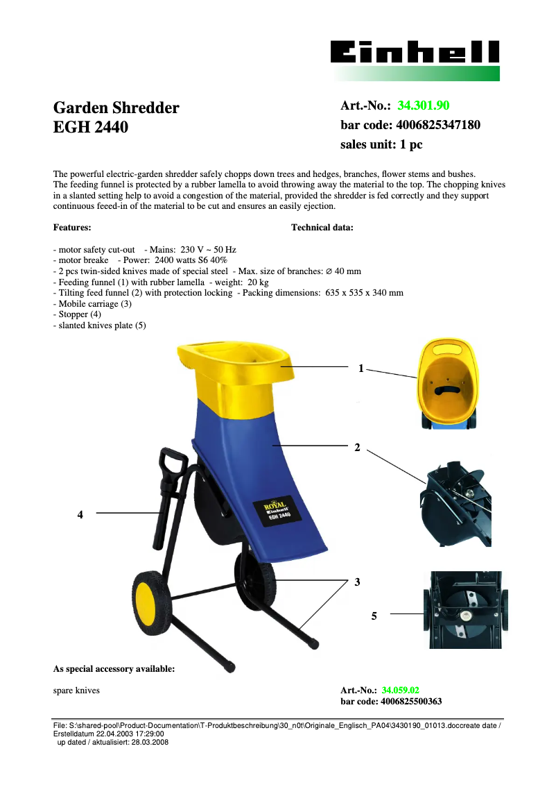 Image de la première page du manuel de l'appareil Royal EGH 2440