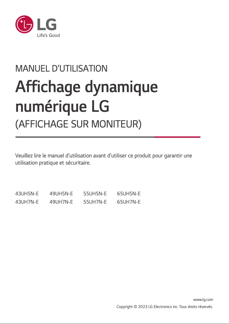 Page n°1 - Manuel utilisateur LG 55UH7N-E