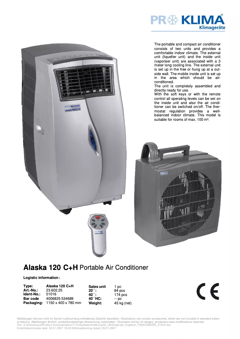 Image de la première page du manuel de l'appareil Alaska 120 C+H