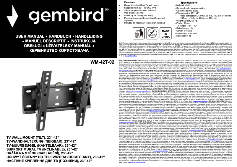 Page 1 de la notice Manuel utilisateur Gembird WM-42T-02