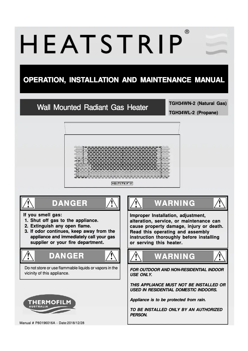 Page 1 de la notice Manuel utilisateur Heatstrip TGH34WN-2
