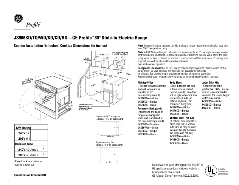 Page n°1 - Fiche technique GE Profile JS966BDBB