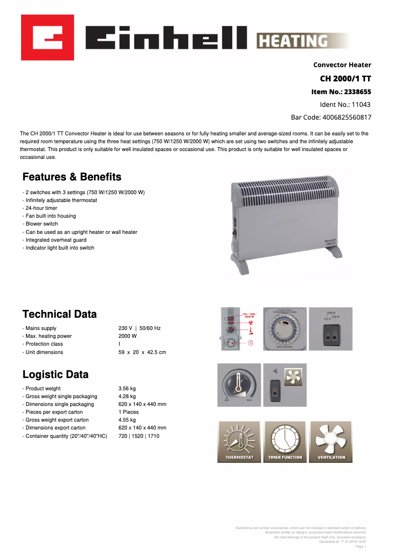 Página 1 del manual Ficha técnica Einhell CH 2000/1 TT