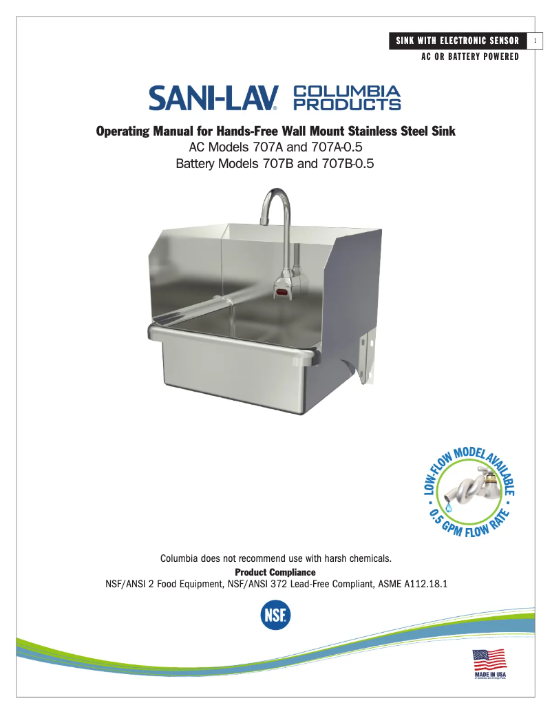 Page 1 de la notice Manuel utilisateur Sani-Lav 707B