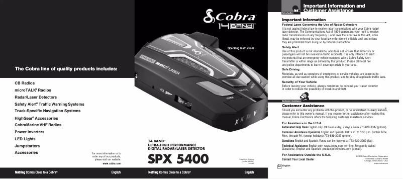 Page 1 de la notice Manuel utilisateur Cobra SPX 5400