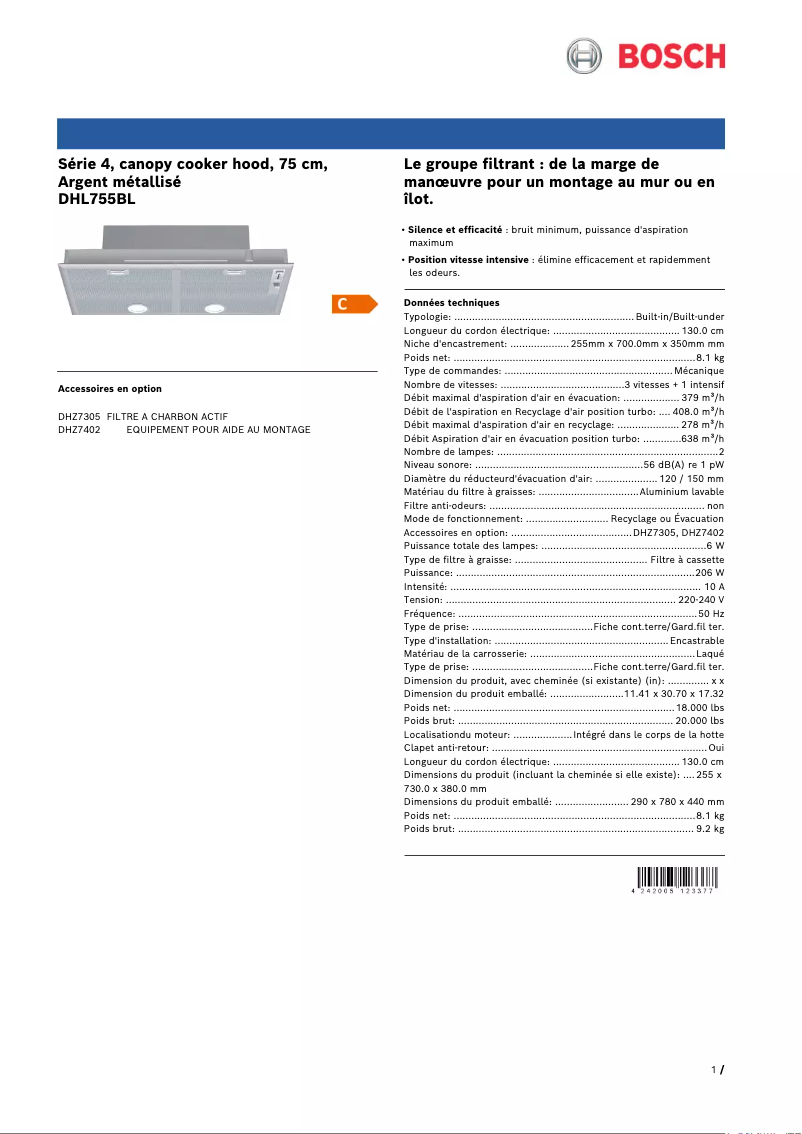 Image de la première page du manuel de l'appareil DHL755BL