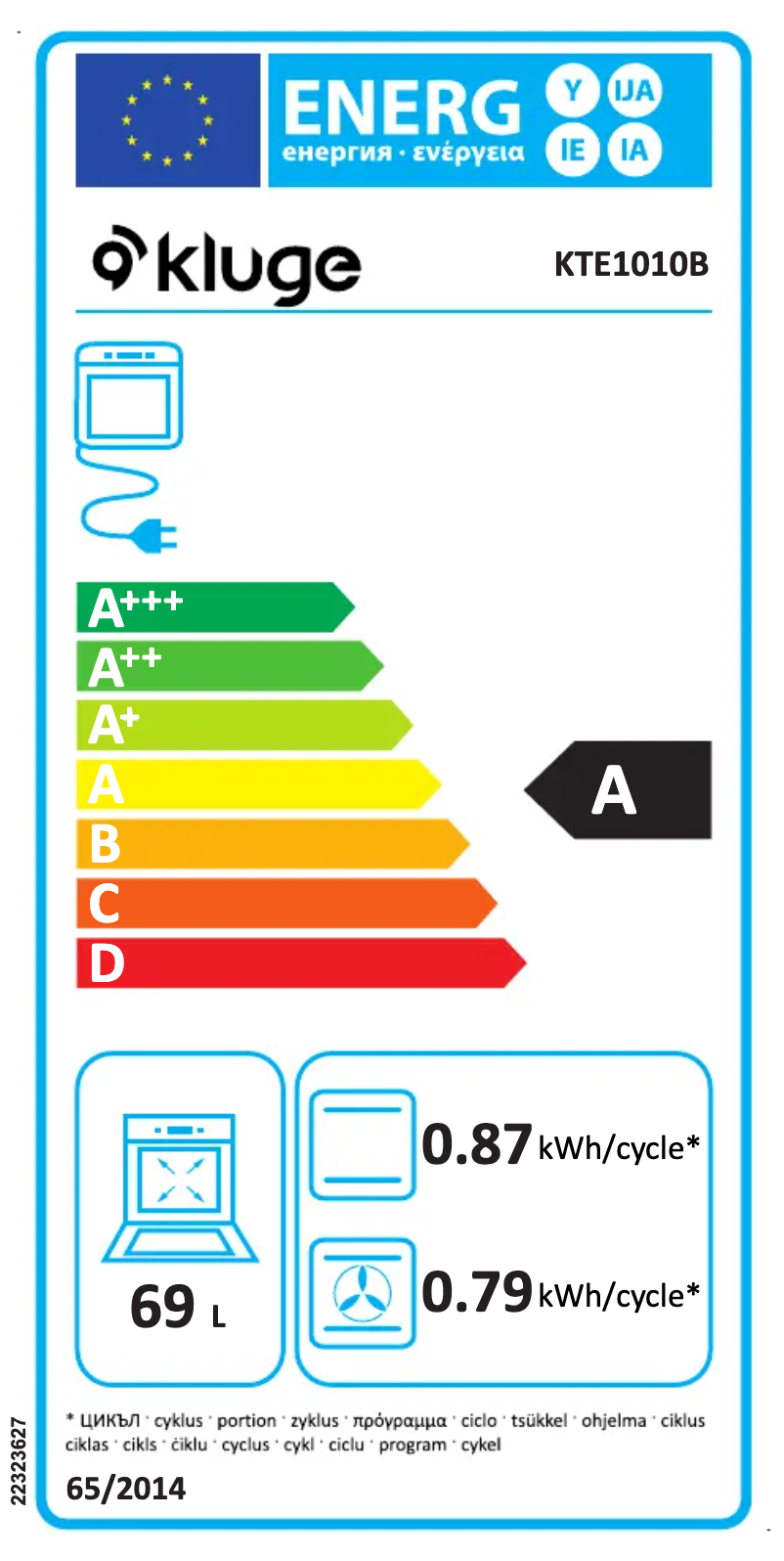 Page 1 de la notice Label énergétique Kluge KTE1010B