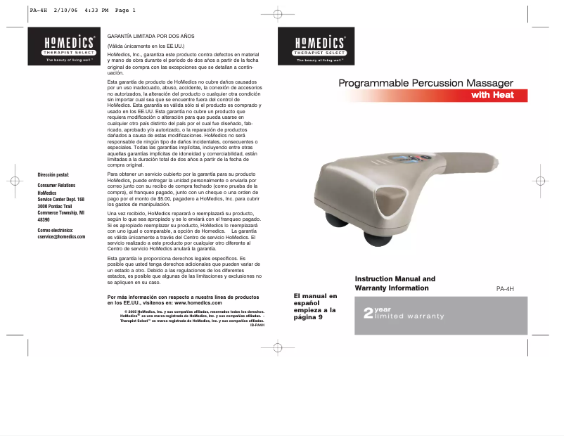 Page n°1 - Manuel utilisateur Homedics PA-4H