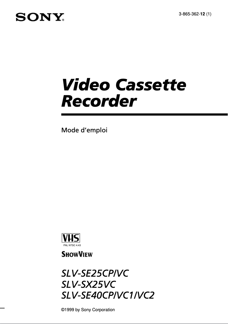 Image de la première page du manuel de l'appareil SLV-SX25VC