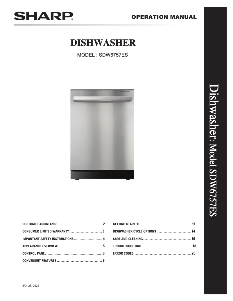 Page 1 de la notice Manuel utilisateur Sharp SDW6757ES