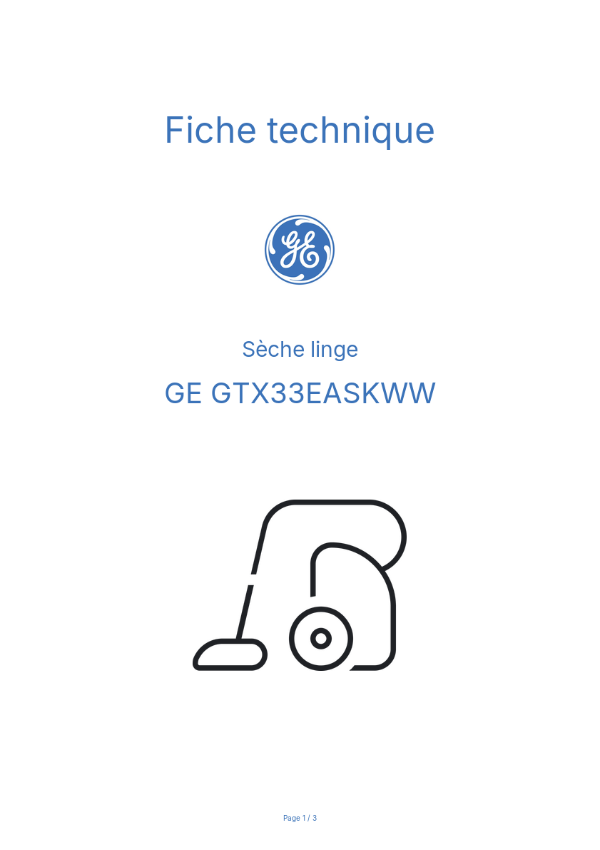 Page n°1 - Fiche technique GE GTX33EASKWW