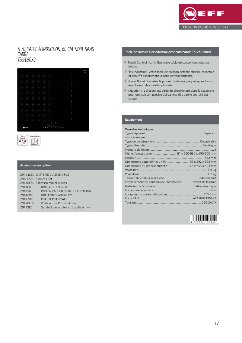 Page n°1 - Fiche technique Neff T56FD50X0