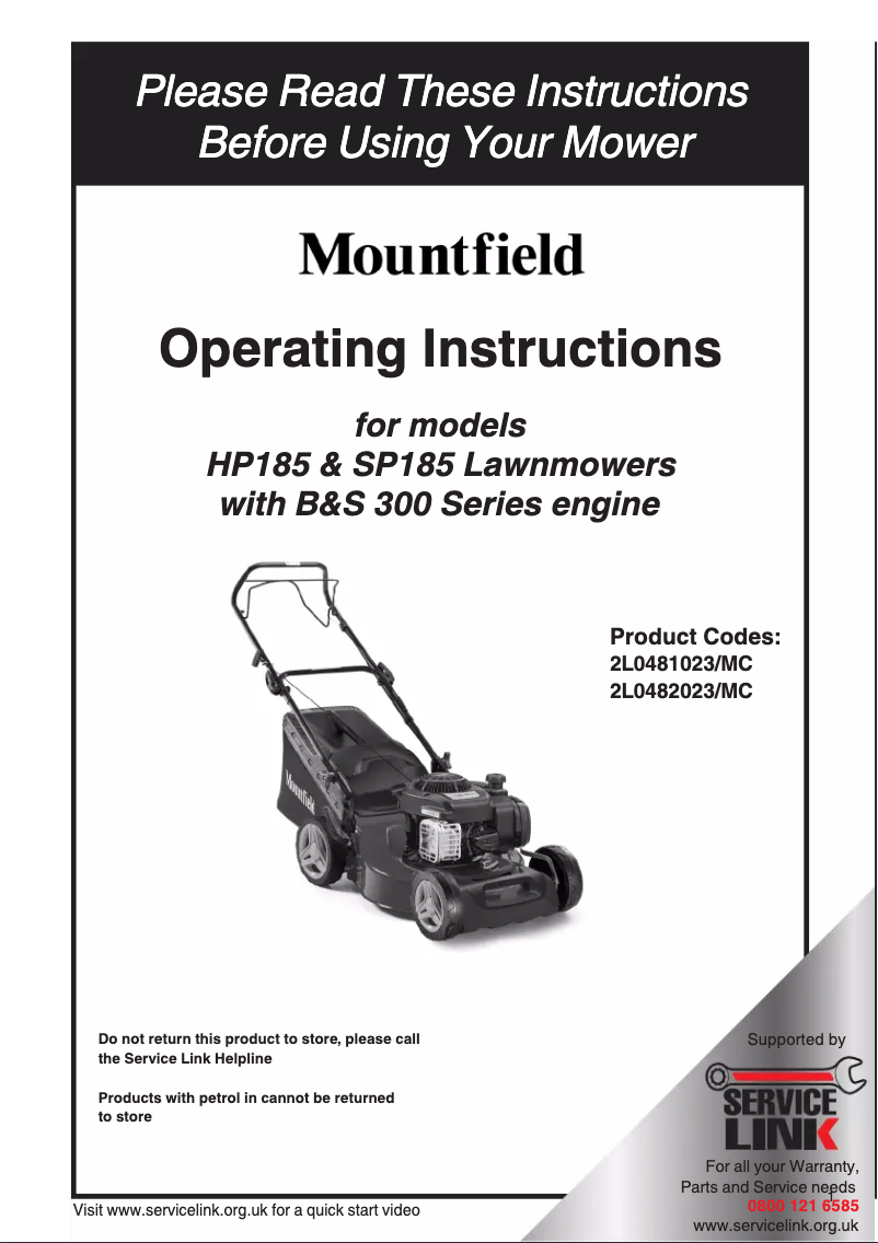 Page 1 de la notice Manuel utilisateur Mountfield SP185