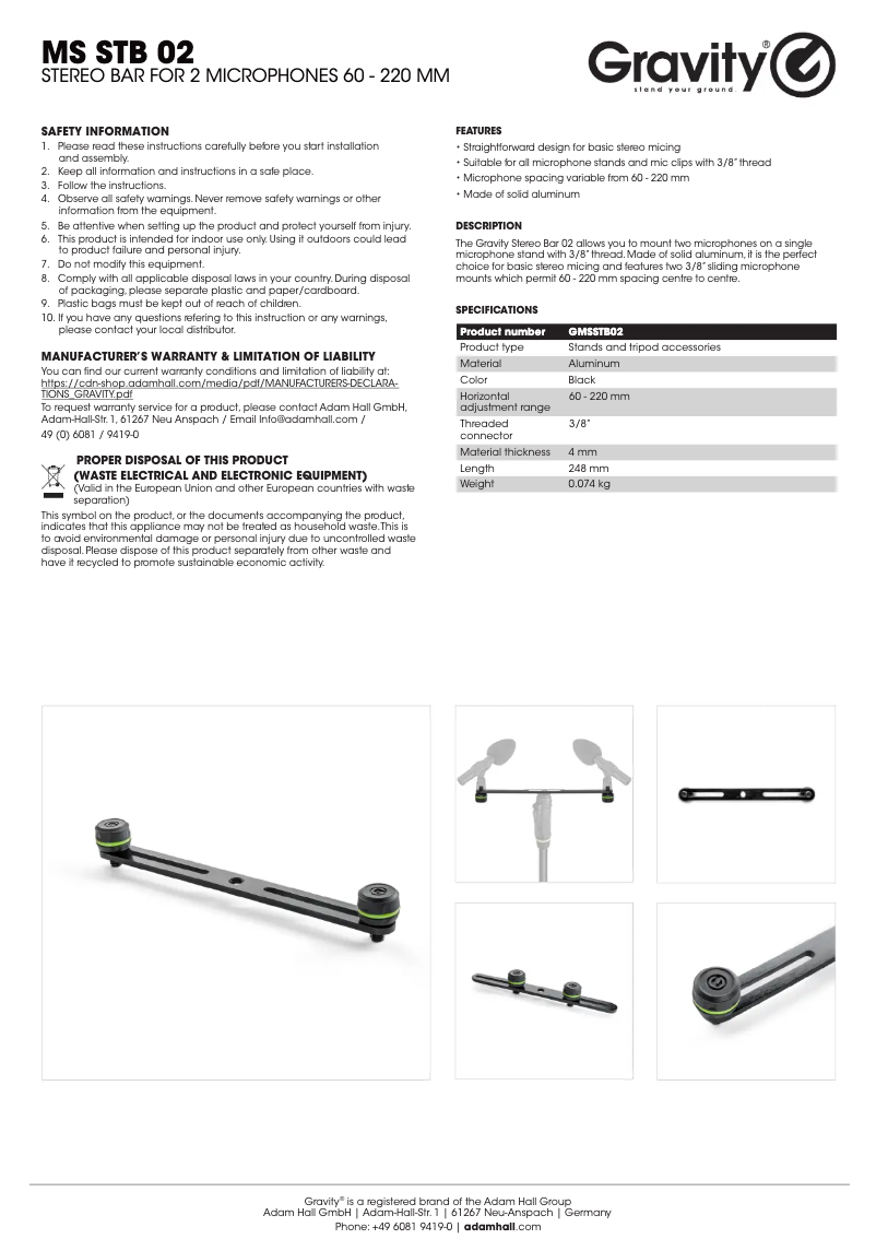 Page 1 de la notice Manuel utilisateur Gravity MS STB 02