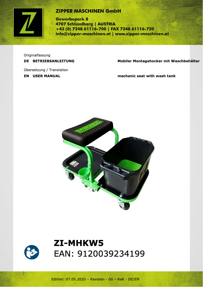 Page 1 de la notice Manuel utilisateur Zipper ZI-MHKW5