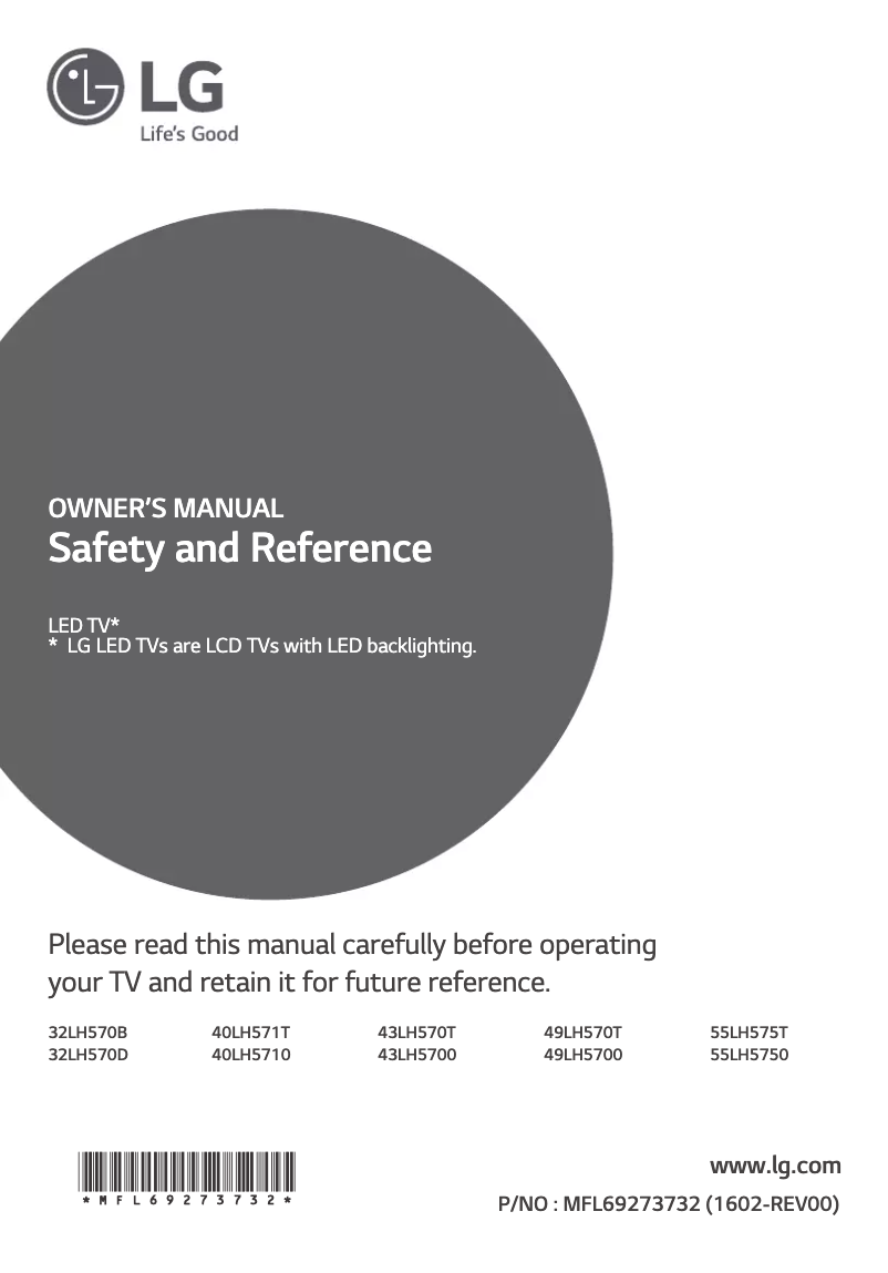 Page n°1 - Manuel utilisateur LG 49LH570T