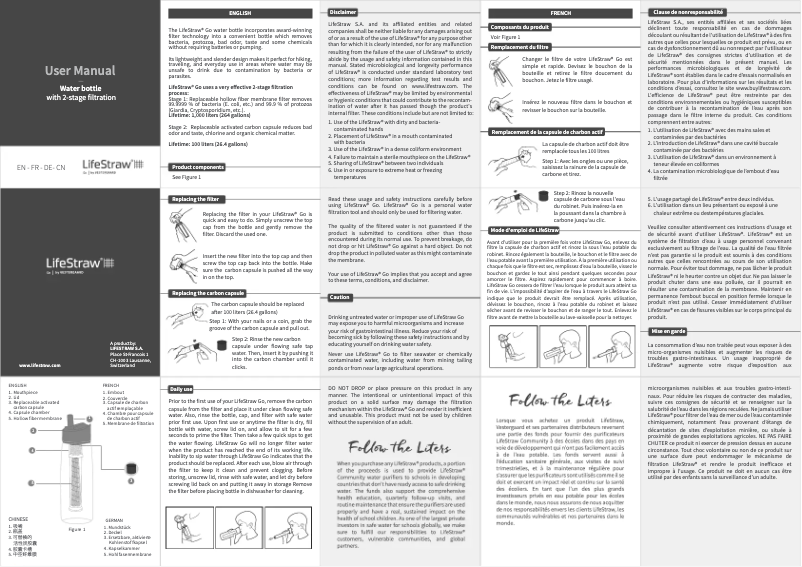 Page n°1 - Manuel utilisateur LifeStraw Water Bottle