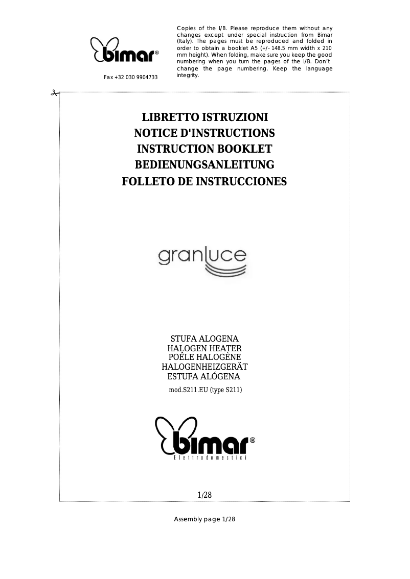 Página 1 del manual Manual de usuario Bimar S211.EU