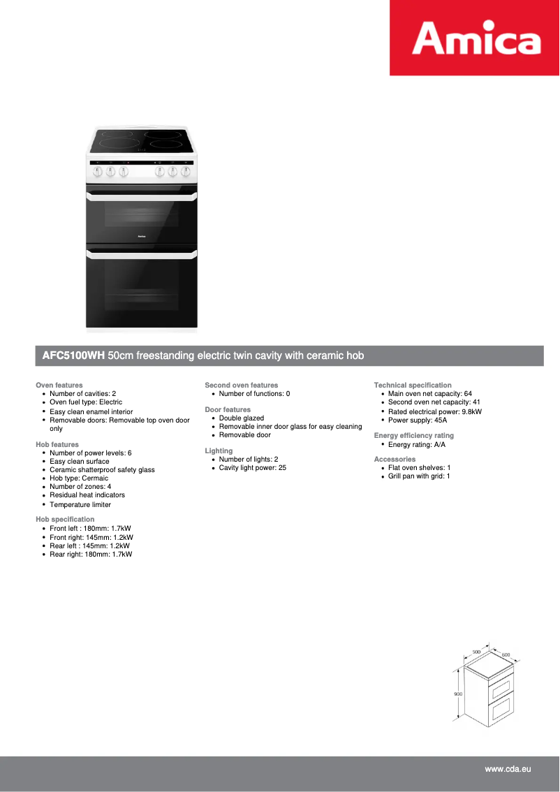 Page n°1 - Fiche technique Amica AFC5100WH