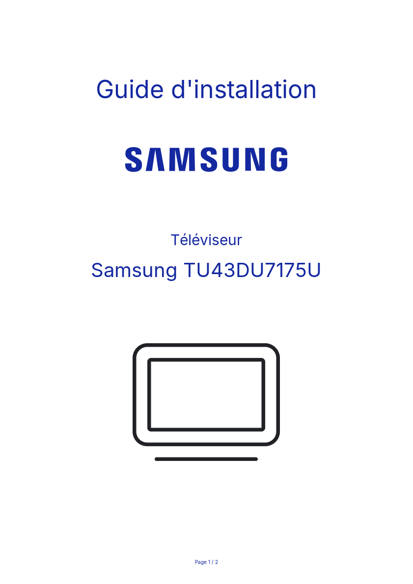 Page n°1 - Guide d'installation Samsung TU43DU7175U