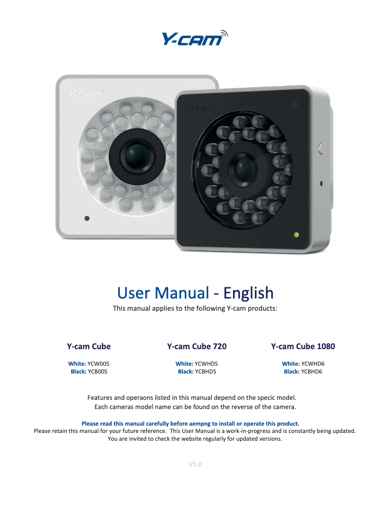 Page n°1 - Manuel utilisateur Y-cam Cube 720 YCWHD5