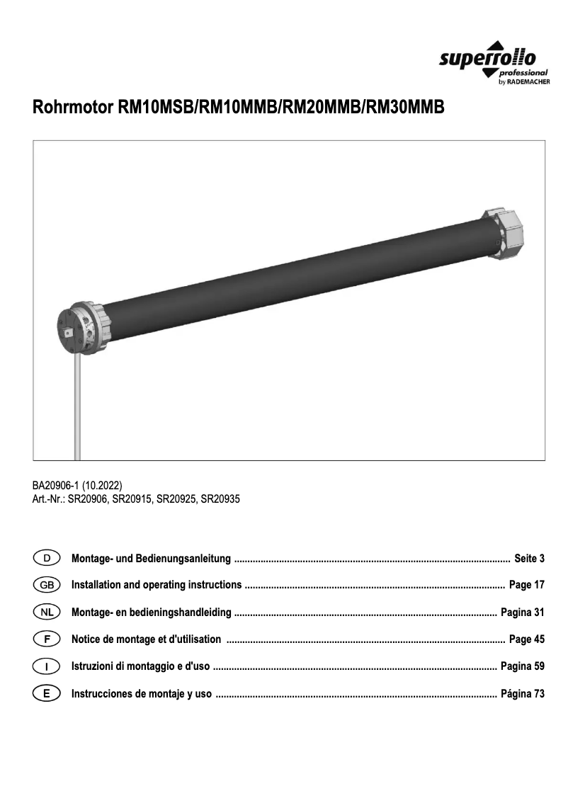 Page n°1 - Manuel utilisateur Superrollo RM10MMB