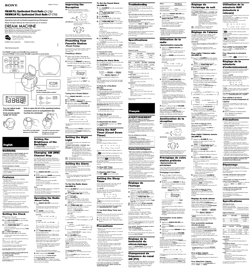 Page n°1 - Manuel utilisateur Sony ICF-C763L