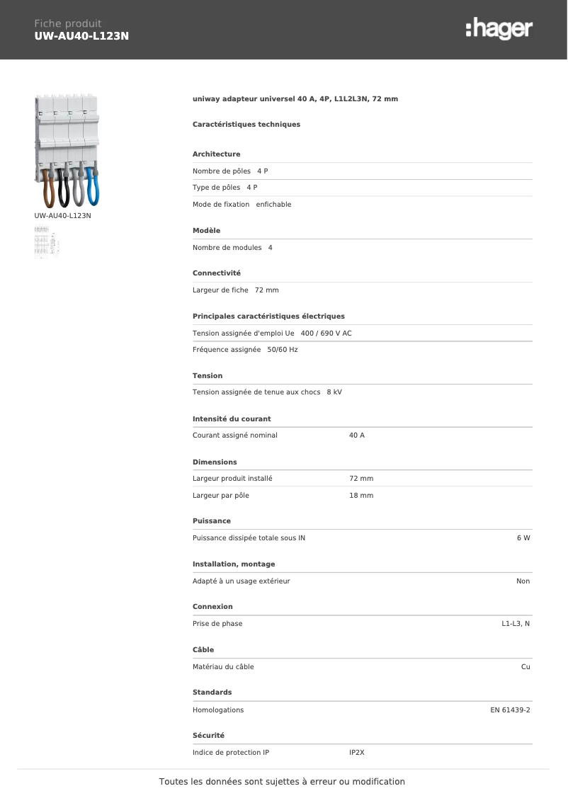 Image de la première page du manuel de l'appareil UW-AU40-L123N