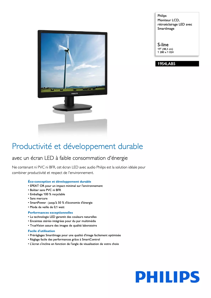 Page n°1 - Fiche technique Philips Brilliance 19S4LAB5