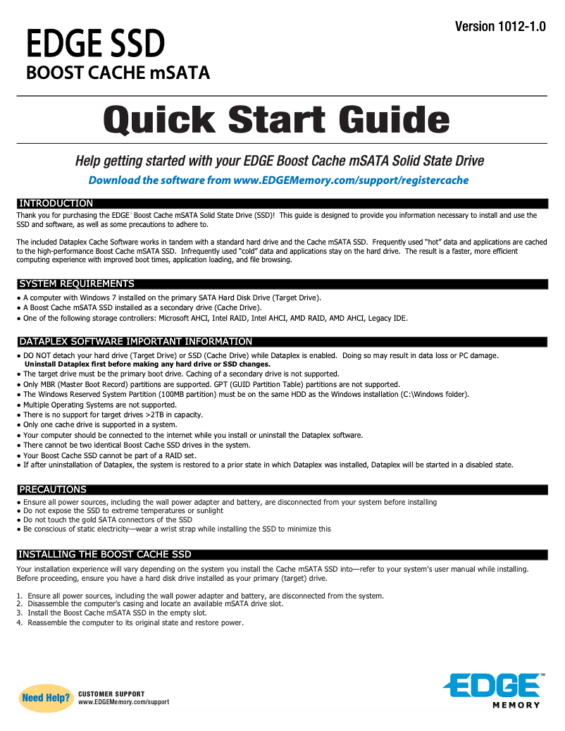 Page 1 de la notice Manuel utilisateur Edge Boost Cache