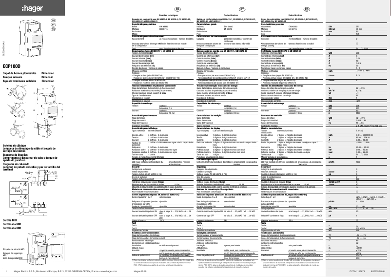 Page 1 de la notice Manuel utilisateur Hager ECP180D