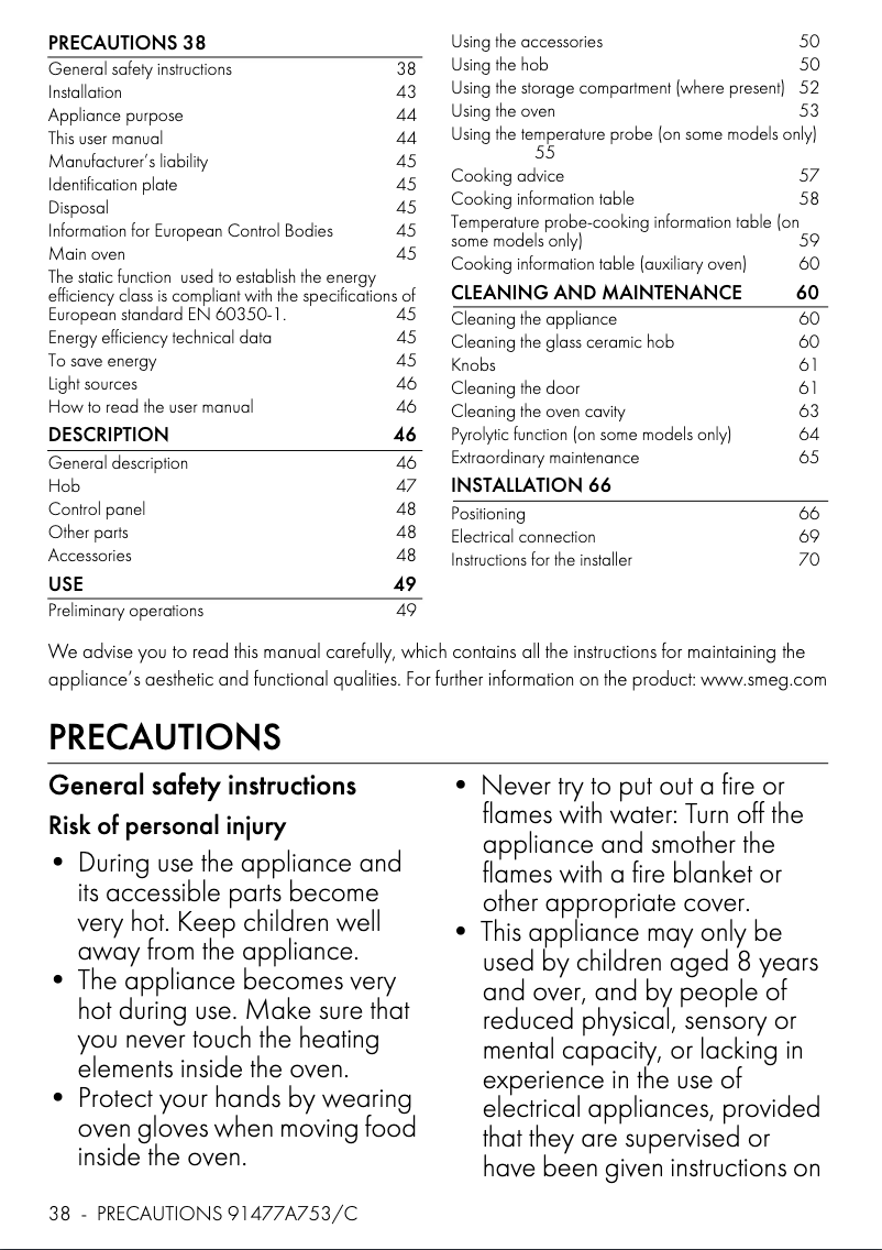 Page n°1 - Mode d'emploi Smeg C92IPMB2