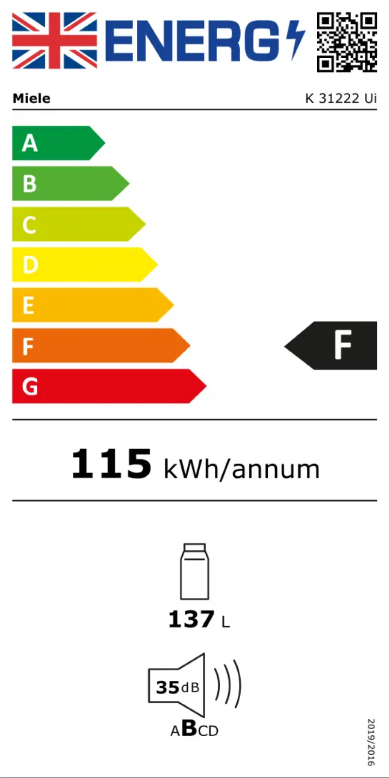 Page 1 de la notice Label énergétique Miele K 31222 Ui