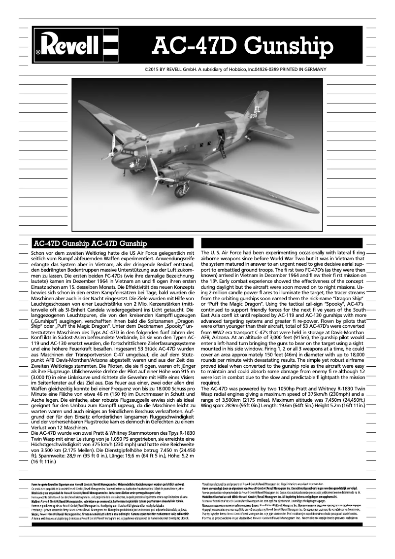 Page n°1 - Manuel utilisateur Revell AC-47D Gunship