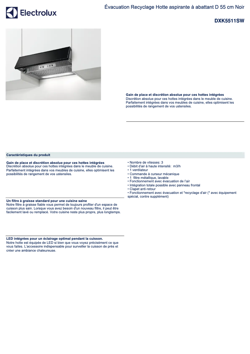Page n°1 - Fiche technique Electrolux DXK5511SW