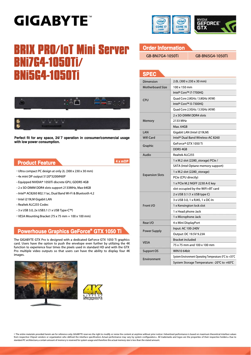 Page 1 de la notice Manuel utilisateur Gigabyte GB-BNi7G4-1050Ti