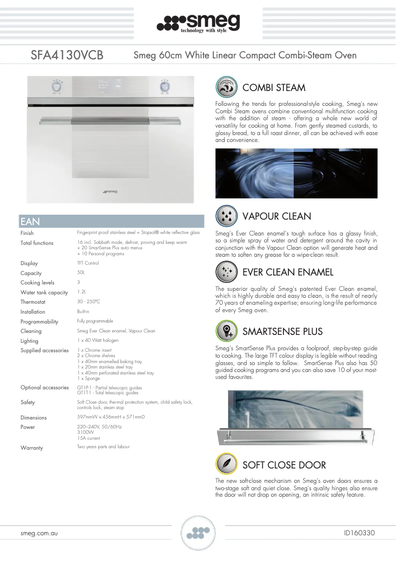 Page 1 de la notice Fiche technique Smeg SFA4130VCB