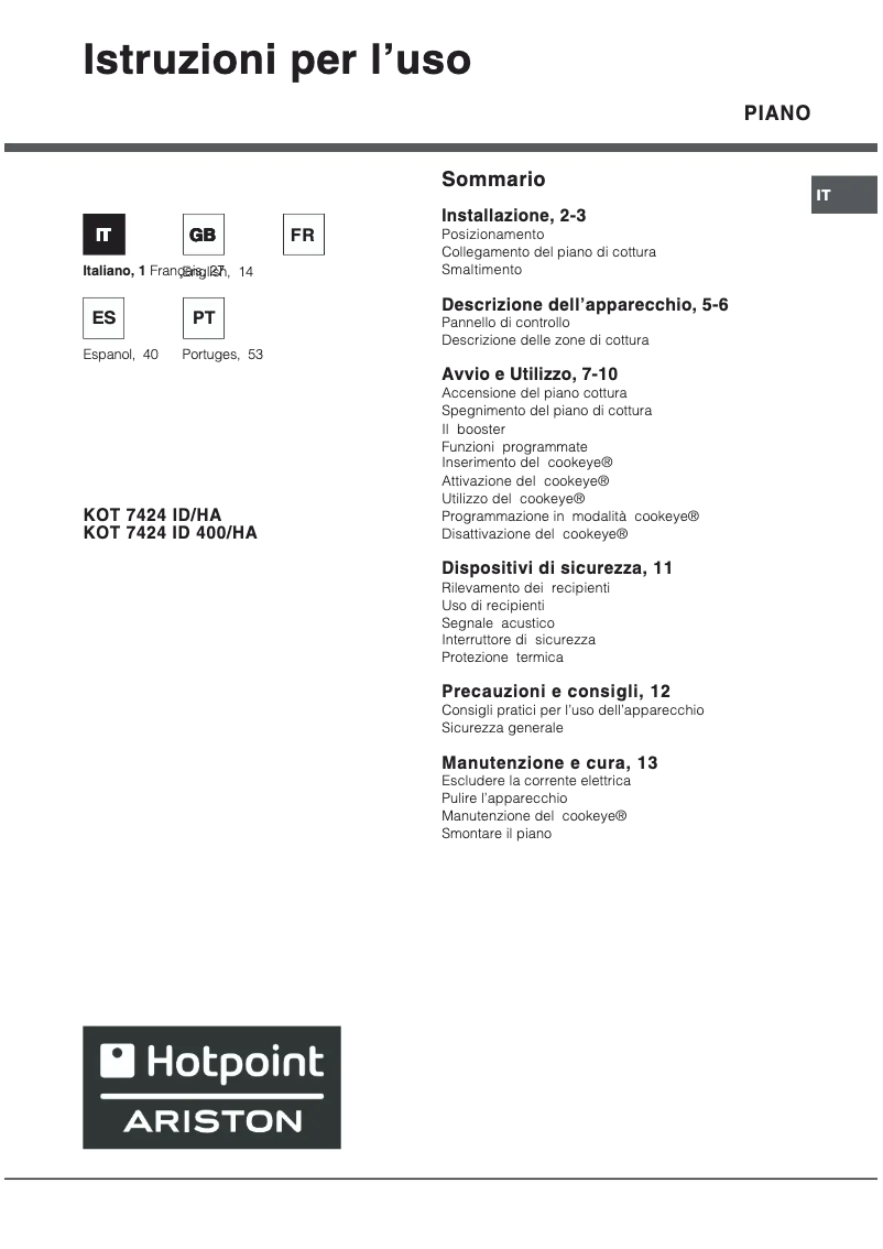 Image de la première page du manuel de l'appareil KOT 7424 ID (BI)/HA