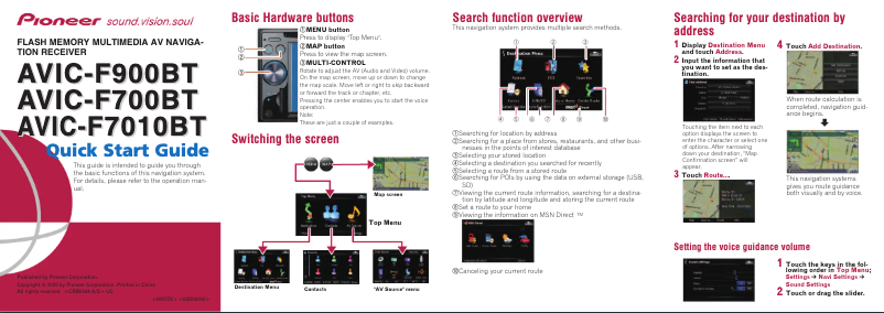Page 1 de la notice Manuel utilisateur Pioneer AVIIC-F900BT