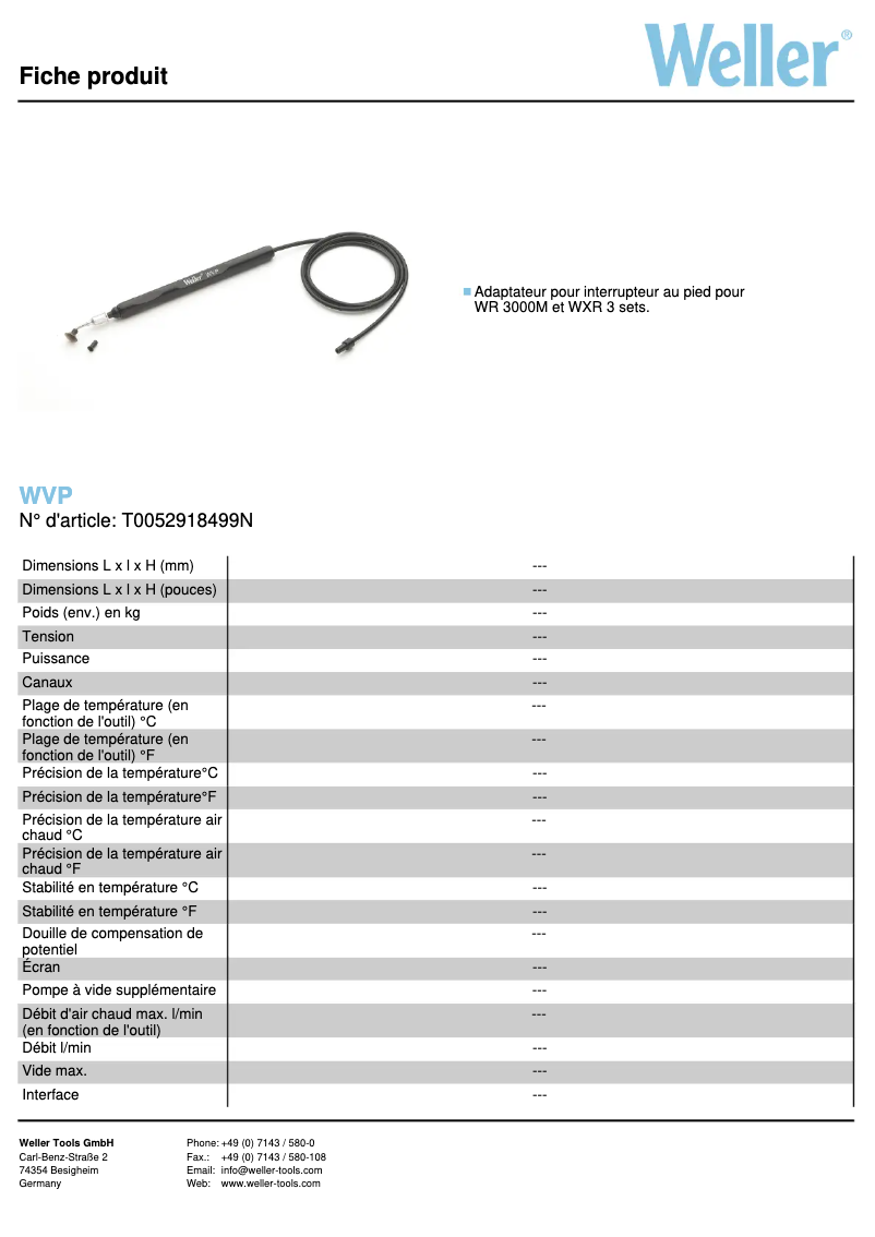 Page n°1 - Fiche technique Weller WVP