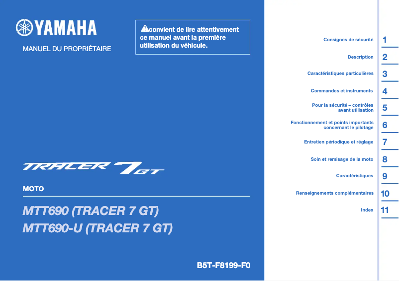Page 1 of the manual User Manual Yamaha Tracer 7 GT (2023)