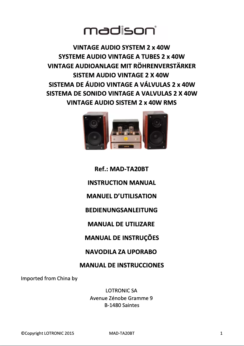 Página 1 del manual Manual de usuario Madison MAD-TA20BT
