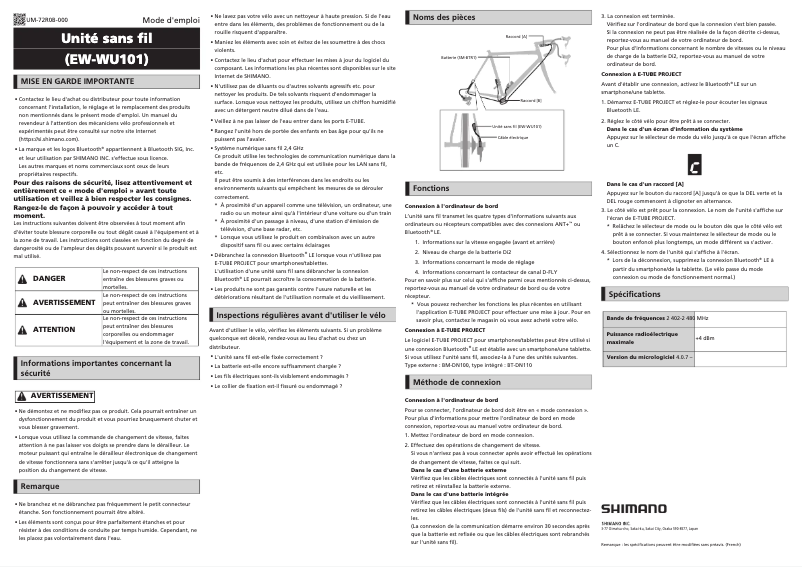 Page 1 de la notice Manuel utilisateur Shimano EW-WU101