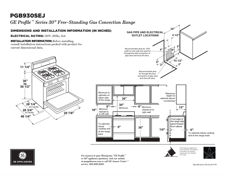Page n°1 - Fiche technique GE PGB930SEJSS
